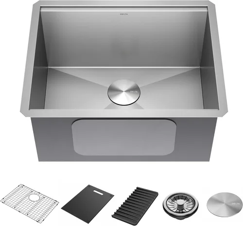Vista 12 de DELTA FAUCET Delta Rivet 25 Pulgadas de Acero Inoxidable Negro Fregadero de Montaje Superior de Calibre 16 para Cocina con Tarja Única en Acabado