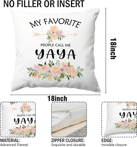 Vista 3 de Yaya - Fundas de almohada decorativas para abuela, regalos para abuela, cumpleaños, día de la madre, fundas de almohada rústicas florales para sofá