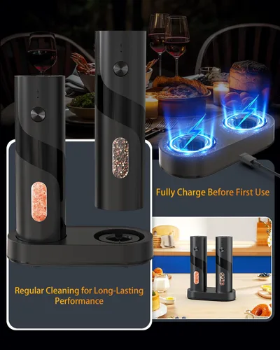 Vista 6 de CIRCLE JOY Juego de molinillo eléctrico recargable de sal y pimienta con recarga superior Molinillo de pimienta automático con base de carga, grosor