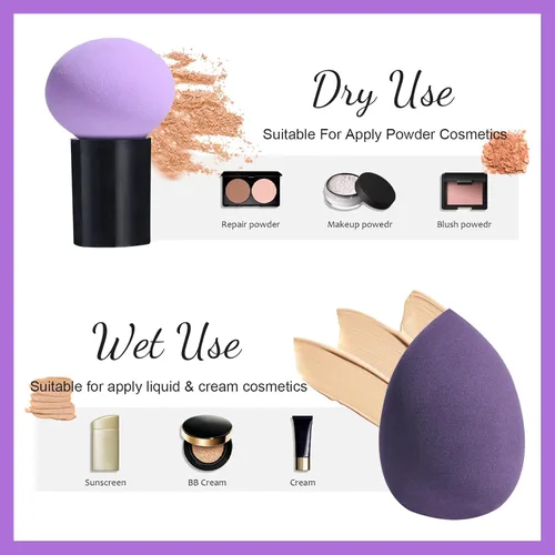 Vista 2 de BS-MALL Brocha para base de maquillaje con 3 esponjas de maquillaje, set de aplicación de base, corrector rubor bronceador (A-morado)