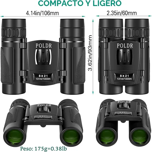Vista 2 de POLDR 8x21 Binoculares pequeños, compactos y ligeros para adultos y niños, para observación de aves, viajes y turismo. Binoculares mini de bolsillo