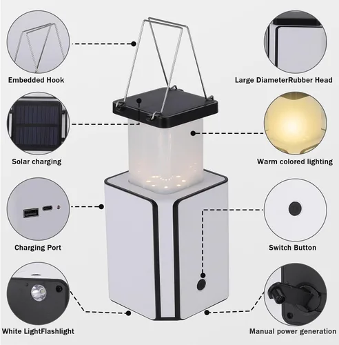 Vista 8 de Solar LED Rechargeable Emergency Camping Lantern,White Solar Rechargeable,Rechargeable Type C,Emergency Lights Hand-Crank Power Generation,Phone