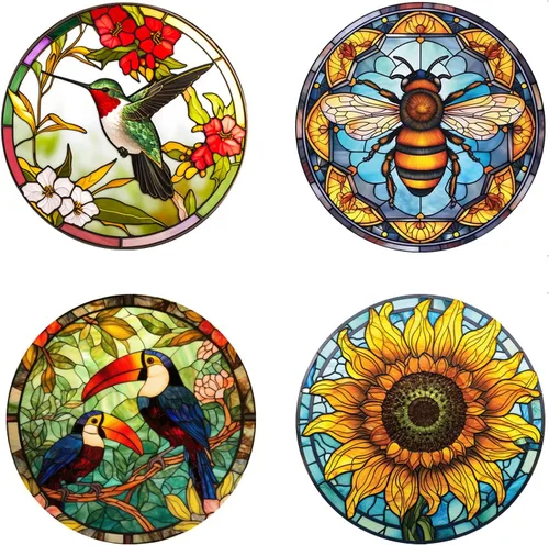 Vista 10 de 4 hojas de calcomanías para ventana de colibrí, decoración de pared para Halloween, otoño, decoración de Navidad para el hogar, café