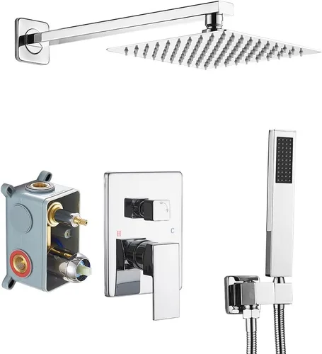 Vista 7 de Sistema de Ducha de Oro Cepillado para Baño de Lujo con Mezclador de Lluvia, Conjunto Combinado de Ducha Montado en la Pared, Sistema de Cabezal