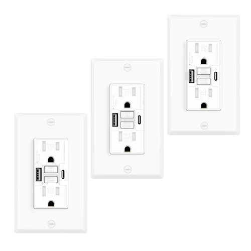Vista 35 de 15 Amp GFCI Outlet with USB C Ports & USB-A, 1PCS 24W Self-Testing GFCI USB Combo with LED Indicator, Tamper Resistant for Kitchen & Bathroom
