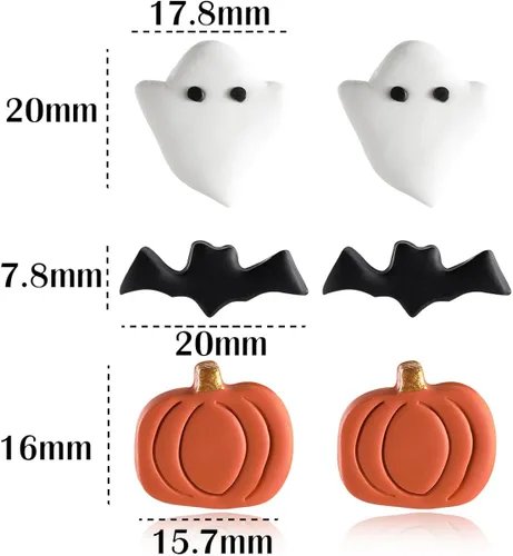 Vista 7 de Halloween Earrings Spooky Ghost Bat Witch Stud Earrings for Women Girls Cute Pumpkin Clay Earrings Set Fun Halloween Holiday Party Jewelry Gifts