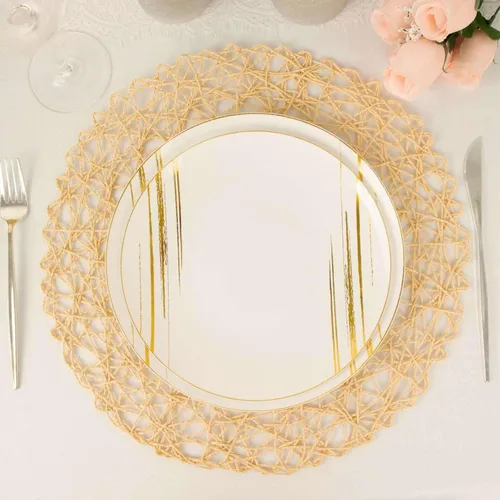 Vista 3 de Efavormart - Paquete de 6 manteles individuales redondos de 15 pulgadas con cuerda metálica beige para bodas, eventos, fiestas de cumpleaños