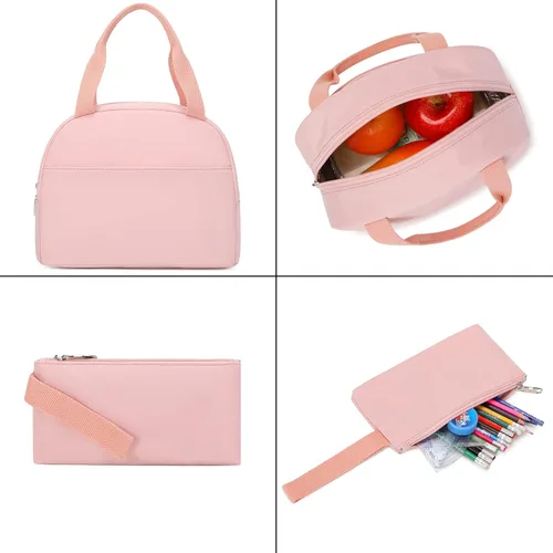 Vista 6 de Hey Yoo Mochila escolar con lonchera, juego de mochila linda mochila escolar para niñas adolescentes (rosa)