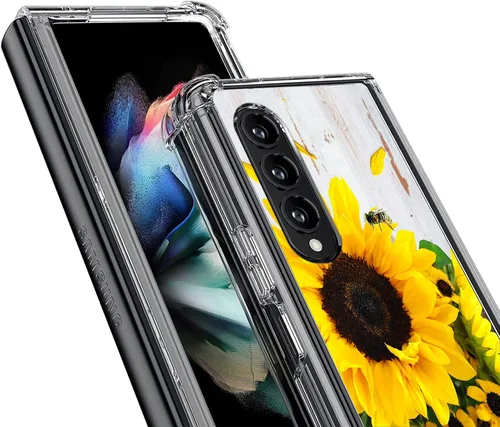 Vista 3 de Funda para Galaxy Z Fold 4, protección contra caídas de abeja de girasol, a prueba de golpes, carcasa protectora de cuerpo completo resistente a
