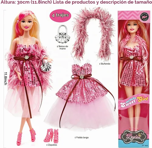 Vista 3 de Juego de 4 muñecas de moda de juguete americano de 11.5 pulgadas, muñecas de princesa para niñas de 6 a 12 años, juego de muñecas con accesorios
