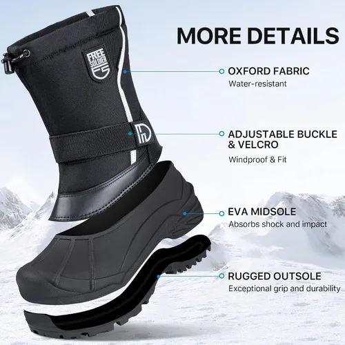 Vista 9 de FREE SOLDIER Botas de nieve impermeables para hombre con forro extraíble Negro