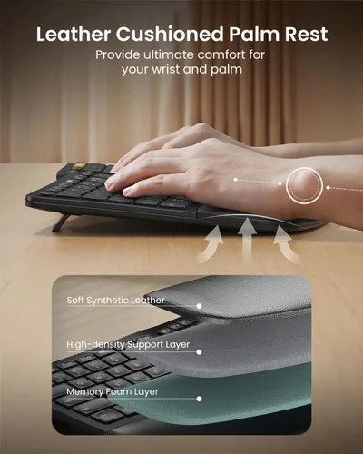 Vista 7 de ProtoArc Teclado ergonómico Bluetooth retroiluminado, EK01 Plus, teclado inalámbrico dividido de tamaño completo con Bluetooth dual y USB
