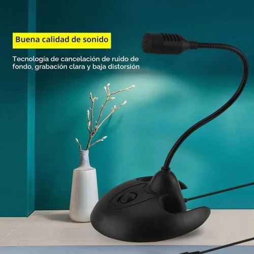 Vista 3 de Micrófono portátil, micrófono flexible de escritorio para karaoke estéreo para reuniones de oficina, chat de voz en línea, red de computadora (negro)