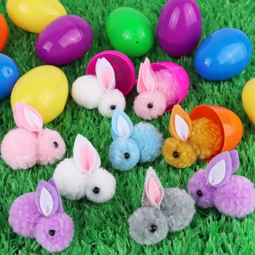 Vista 2 de Paquete de 36 rellenos de huevos de Pascua con peluche de conejo de Pascua, huevos de Pascua con juguetes en el interior, mini animales de peluche