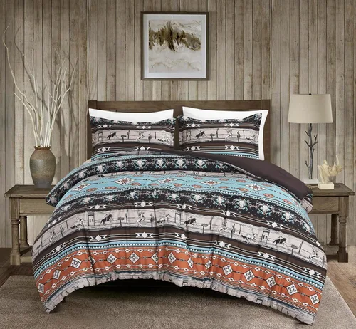 Vista 11 de Chezmoi Collection Zella - Juego de edredón de 2 piezas con motivo geométrico del suroeste, ropa de cama de microfibra lavada con estampado