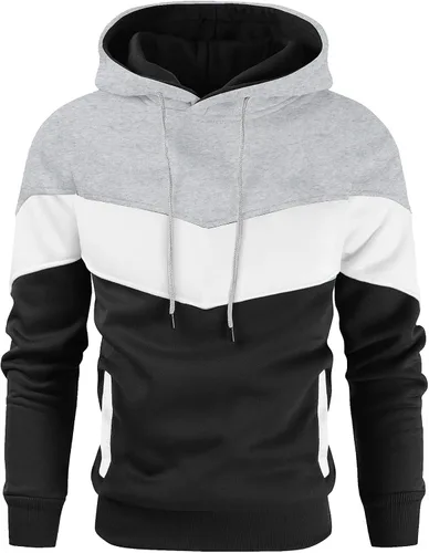 Vista 10 de Gesean - Sudadera con capucha para hombre, diseño de bloques de color, estilo suéter, manga larga, casual, con bolsillo