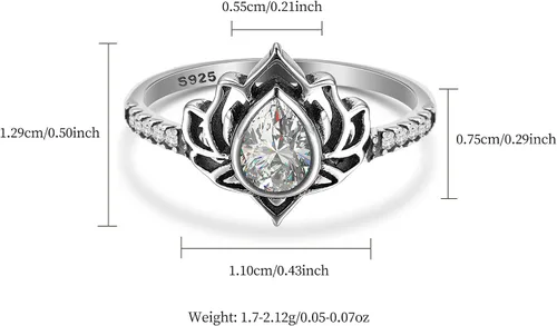 Vista 4 de LOVECOM Anillo de loto para mujeres, adolescentes y niñas, plata de ley 925, anillos de promesa de flor de loto, circonita cúbica, anillo inspirador