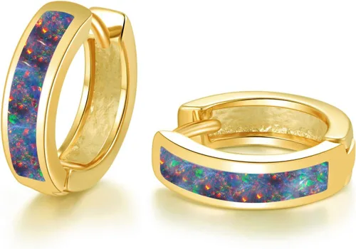 Vista 133 de CiNily Aretes Huggie de ópalo con bisagras, chapados en oro, hipoalergénicos, pequeños aretes de aro para mujeres, adolescentes, niñas, hombres