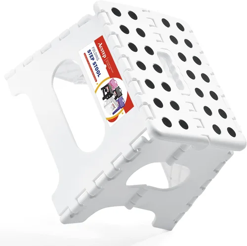 Vista 30 de ACSTEP Taburete plegable de 9 pulgadas, capacidad de 300 libras, taburetes plegables de plástico para niños y adultos, taburete plegable adecuado