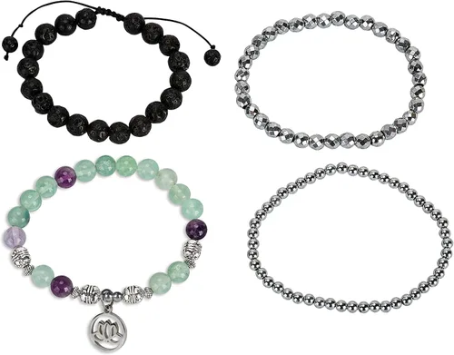 Vista 3 de SPUNKYsoul - Pulsera de hematita con flor de loto, apilable, para curación y nuevos principios