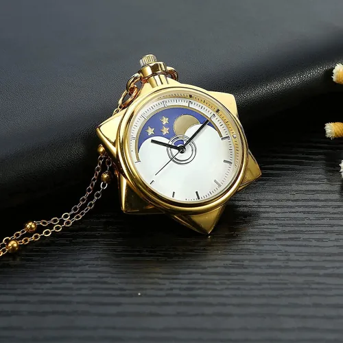 Vista 2 de BOSHIYA Sailor Moon Pocket Watch Cosplay Necklace Accessories Fashion Rhinestone Gold Star Quartz Pocket Watchwith ChainCosplay Girl