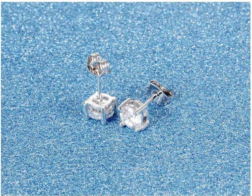 Vista 6 de Pendientes de tuerca de acero de titanio chapado en platino princesa 3A Rhinestone para mujer