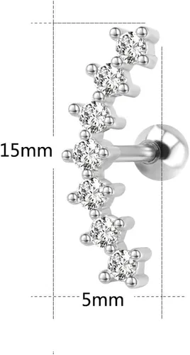 Vista 2 de ZS Curve Seven Stud CZ Aretes de acero inoxidable 316L para oreja, hélice, caracola, cartílago, piercing 5 colores mezclados
