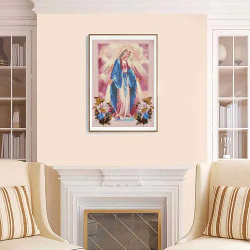 Vista 3 de liziciti Kit de pintura de diamantes de la Virgen María 5D para bricolaje, imágenes de flores madre de resina para decoración de pared del hogar