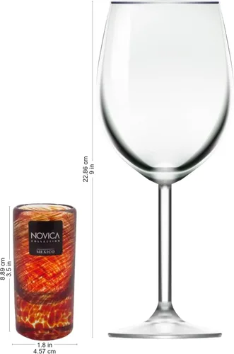 Vista 8 de NOVICA Vasos de chupito de vidrio reciclado de remolino rojo soplado a mano, 2 onzas 'Ripe Ruby' (juego de 6)