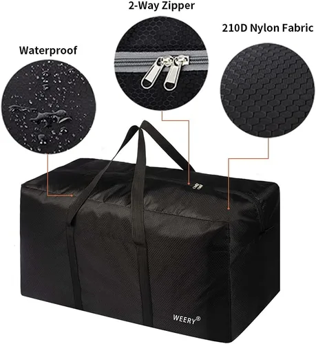 Vista 4 de WEERY Bolsa de lona extra grande, bolsa de lona ligera de 96 L, bolsa de lona plegable impermeable para hombres y mujeres, color negro, Negro, Extra
