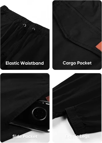 Vista 5 de JMIERR Pantalones cargo de moda para hombre, casuales, de algodón, elásticos, de sarga con cordón, pantalones deportivos con 6 bolsillos