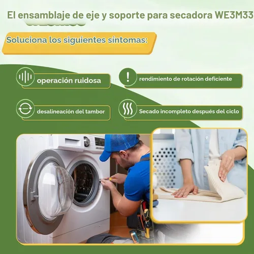 Vista 6 de WE3M33 Conjunto de eje y soporte de secadora compatible con secadores GE Kenmore Hotpoint, pieza de repuesto AP2049403 EA2355941 PS2355941 1515105