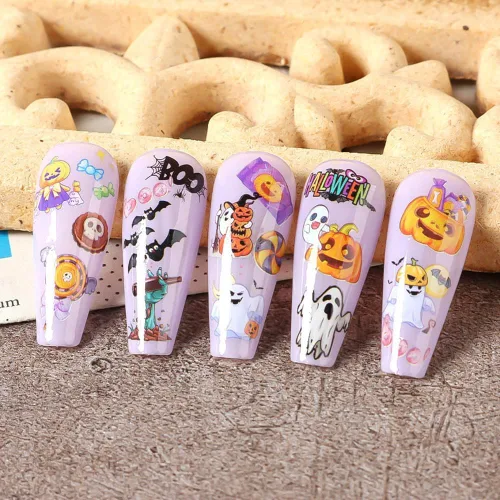 Vista 3 de Calcomanías de arte de uñas de Halloween, calcomanías de transferencia de agua, calcomanías de uñas de Halloween, calcomanías de dibujos animados