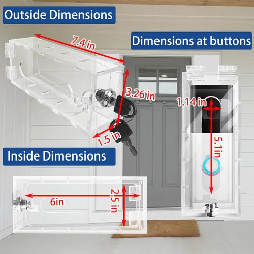 Vista 8 de Soporte de timbre de video antirrobo con llave, kit de cerradura de timbre de puerta altamente transparente, para montaje de timbre de timbre, sin