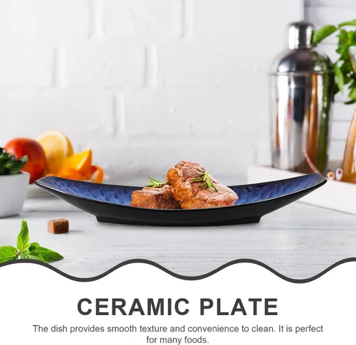 Vista 8 de DOITOOL Plato japonés de cerámica para sushi con forma de barco, plato de postre para sushi geta, platos para servir platos para el hogar, cocina