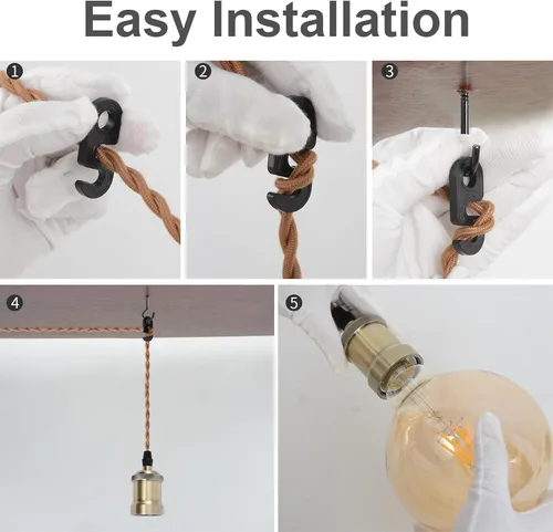 Vista 4 de Kit de cable de luz colgante enchufable con interruptor regulador, luces colgantes estilo granja, cable de alimentación de 19.69 pies de largo