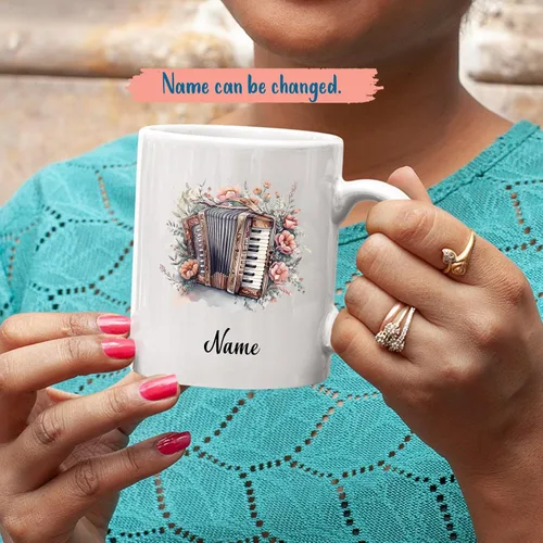 Vista 2 de Taza de café de acordeonista personalizada, 11 o 15 onzas, taza blanca para músico, regalo para los amantes del acordeonista