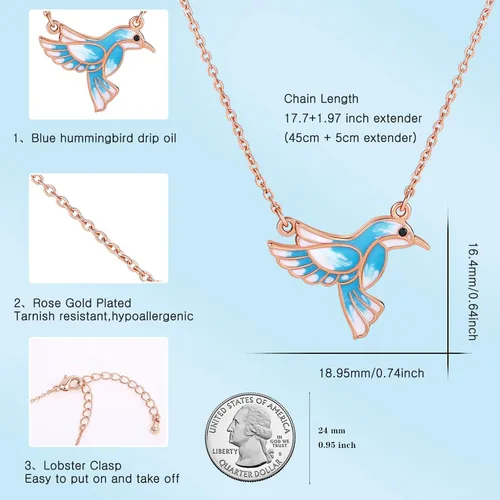 Vista 5 de JIANGYUE Collar con colgante de colibrí, joyería de pájaro para mujer, regalo de Navidad para ella