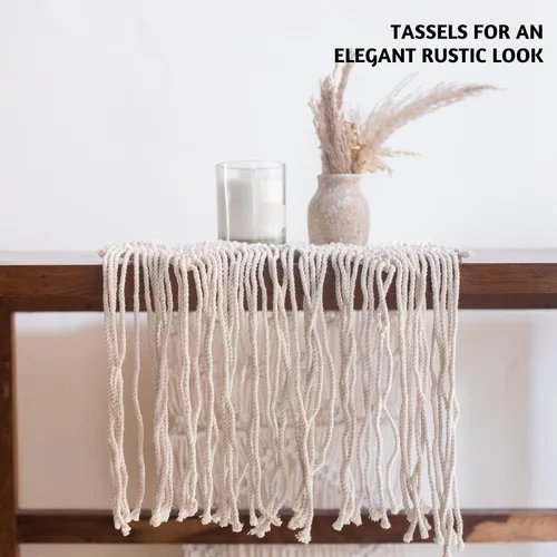 Vista 5 de Folkulture Camino de mesa de macramé para decoración de mesa de 48 pulgadas de largo, decoración de mesa de boda 100% algodón o caminos de mesa