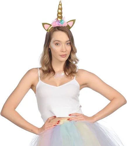 Vista 2 de Funcredible Diadema de unicornio con purpurina gruesa, diadema de cuerno de unicornio y purpurina gruesa, accesorios de disfraz de pony pequeño