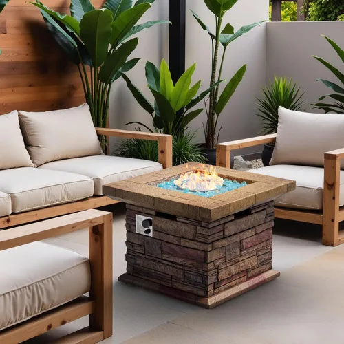 Vista 10 de SUNBURY Hoguera de Propano al Aire Libre, Hoguera de Gas para Patio Exterior, Mesa de Fuego al Aire Libre de Piedra, Columna de Fuego 40,000 BTU
