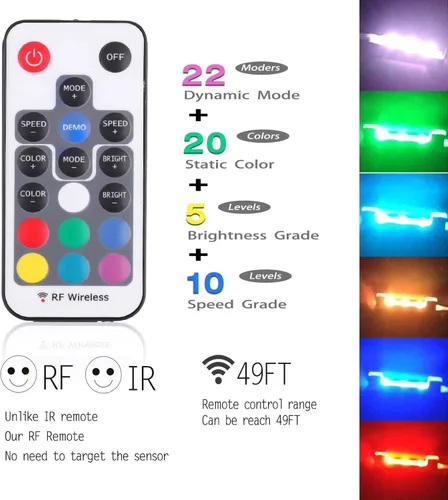 Vista 4 de AIBOO Kit de iluminación LED para estante de vidrio para iluminación lateral trasera con cable flexible y clip con control remoto RF (8 luces, RGB)