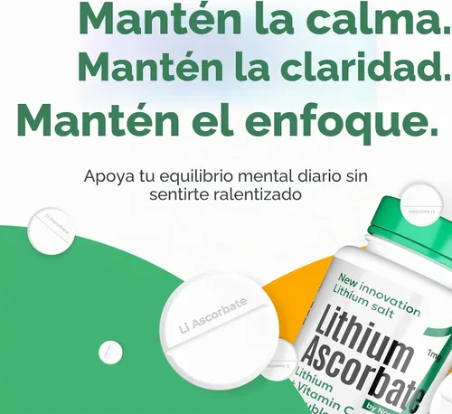 Vista 9 de Suplemento de litio de baja dosis de 1 mg - Calma y enfoque sin somnolencia - Tabletas de ascorbato de litio de disolución rápida con vitamina C