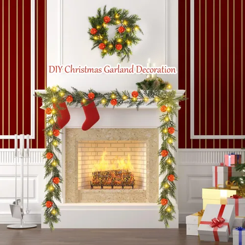 Vista 6 de CCINEE Guirnalda de Navidad de 6 pies con luces, guirnalda de Navidad artificial preiluminada con 20 luces LED, funciona con pilas, guirnalda