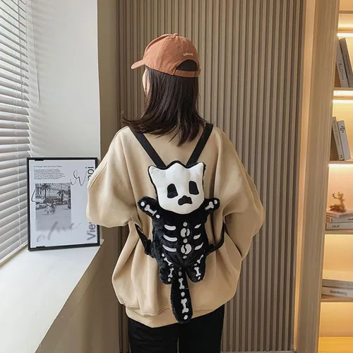 Vista 4 de Y2k - Mochila de esqueleto, vintage, Halloween, calavera Y2k, espeluznante, mochila para adultos, para mujeres, hombres, bolso gótico de cara