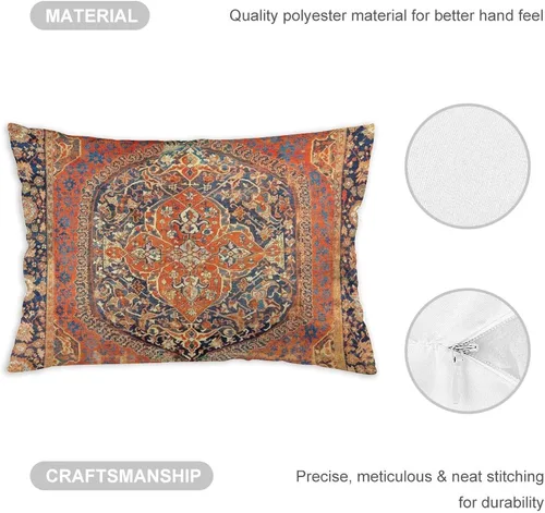 Vista 3 de 1 funda de almohada con estampado de alfombra turca del siglo XVII de 12 x 20 pulgadas, funda de cojín decorativa de terciopelo suave