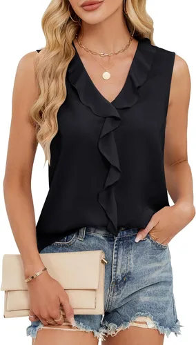 Vista 9 de Blooming Jelly Camiseta sin mangas con cuello en V y volantes para mujer