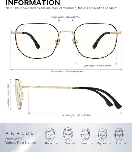 Vista 4 de ANYLUV Blue Light Blocking Glasses fo Men, Fashion Lightwight Blue Light Glasses Computer Screen Blocker Eyewear