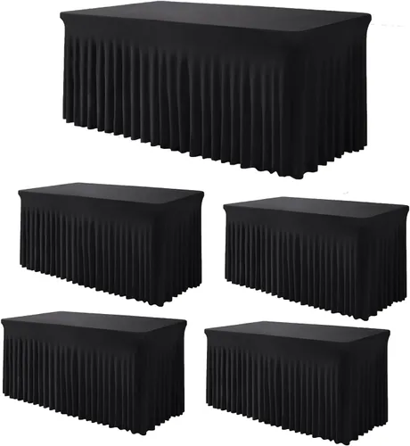Vista 8 de TC27 - Mantel rectangular ajustable de elastano de 4 pies con falda plisada, sin arrugas, mantel rectangular para fiestas, bodas, banquetes