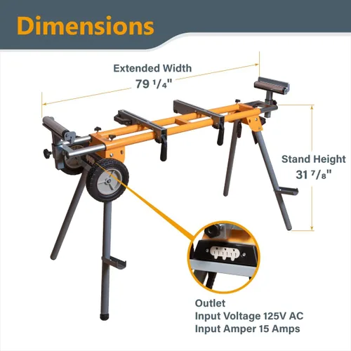 Vista 2 de POWERTEC Soporte portátil para sierra ingletadora con soportes de montaje de liberación rápida, capacidad de carga de 330 libras, ruedas de 8